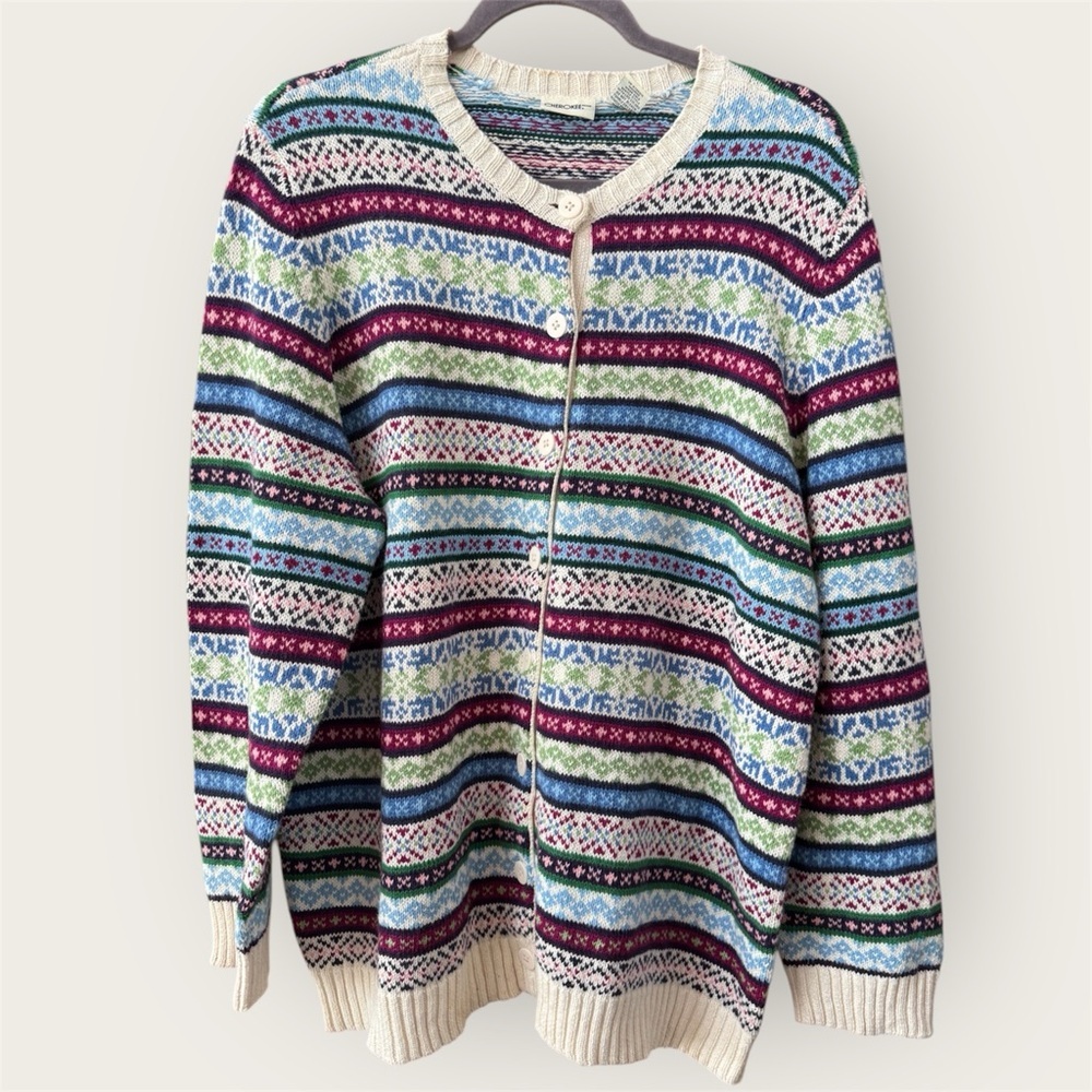 Vintage Cherokee button up Women's Striped  colorful longsleeve knit Cardigan -
